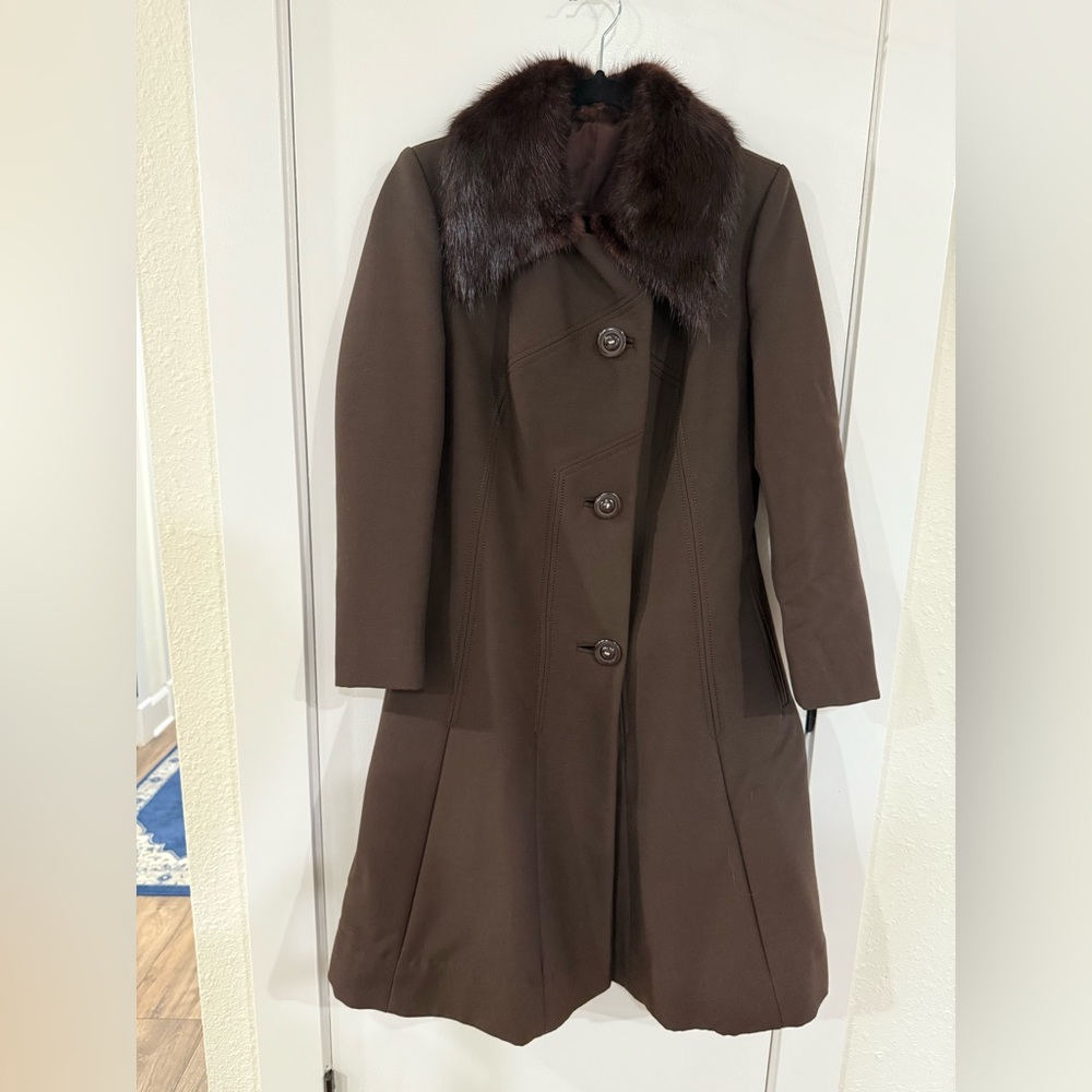 Vintage Lemberge Creations Paris Brown Women's Coat with Fur Collar